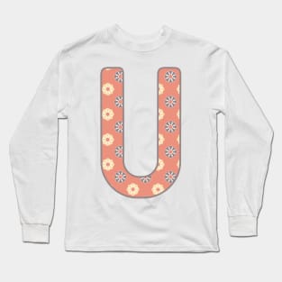 MONOGRAM LETTER U PINK FLORAL TYPOGRAPHY DESIGN Long Sleeve T-Shirt
